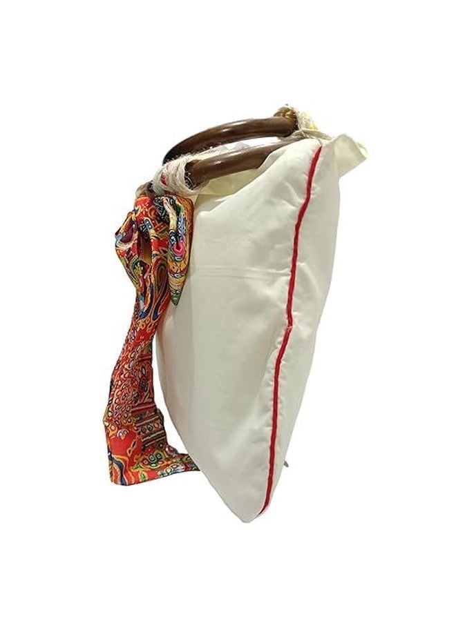athizay official chic airport fashion wooden handle with a colorful bow tie hanging hand carry wristlets pouch silhoutte bags for women (off-white, Multi-Color) - Image 4